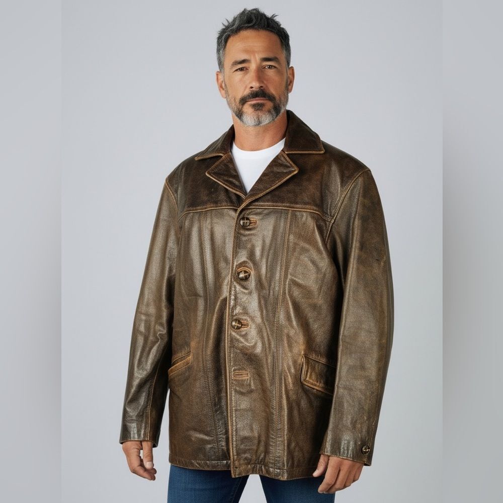 Oakwood Classic Men’s Genuine Leather Coat Brown Thinsulate Large – Vintage - Picture 1 of 16